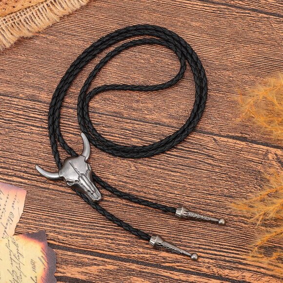 Western Bolo Tie Leather Adjustable Cowboy Necklace for Men Women - Picture 2 of 6